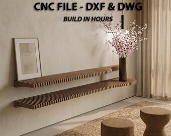 Floating TV Unit CNC Files, Japandi Wall Shelf DXF, Parametric Plywood Furniture, Easy Assembly Digital Download