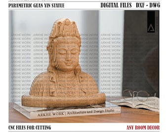 Parametric Wooden Guan Yin Bodhisattva | CNC Ready Digital Files | Kwan Yin, Quan Yin, Kuan Yin Statue | Feng Shui Decor | CNC Cut Ready