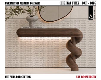 Parametric Console Table Dresser | CNC Wood Cutting Design | Modern Furniture Digital Files | DIY Furniture |Entrance Hall | Free Mirror Dwg
