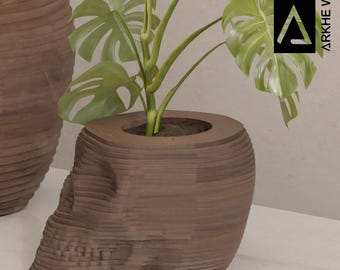 Parametric Wooden Skull Vase l Parametric Art CNC Cutting File l Parametric Decor l Skull Sculpture l Statue Art l CNC Drawing Model