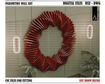 Parametric Wavy Wall Art CNC Cutting File | CNC Cut Ready Files | Wall Decor | Digital Files Dwg Dxf | DIY Furniture | Radial Slice Frame