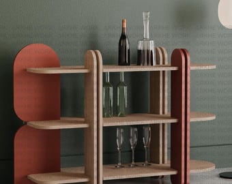 Mid-Century Modern Shelf CNC Cutting Files for Bookshelf, Bar Table, Office Display | Woodworking Plans, Laser Cut | Digital Dxf Dwg Files