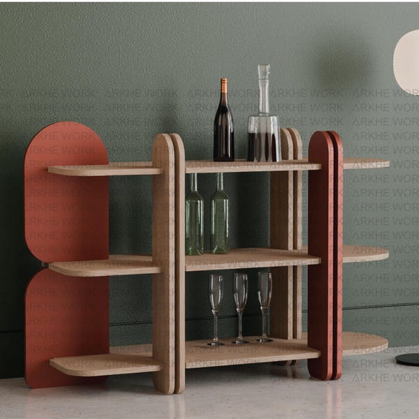 Mid-Century Modern Shelf CNC Cutting Files for Bookshelf, Bar Table, Office Display | Woodworking Plans, Laser Cut | Digital Dxf Dwg Files