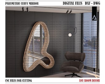 Parametric Curvy Mirror CNC Cutting File | Amorphous Wall Mirror | Wavy Wall Decor | Digital Files Dwg Dxf | DIY Furniture | Cut Ready Files