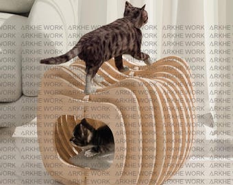 Parametric Cat House CNC Cutting File l Modern Wooden Pet House Design l Cat Bed l Easy Assembly l Stylish Pet Furniture DIY Cat Shelter