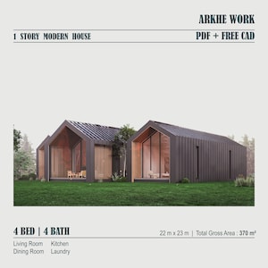 Cottage | 4 Bedroom 4 Bath | Big Family House | Nordic Barndominium | Weekend House | Scandinavian House 1 Story Cabin Blueprint PDF-CAD