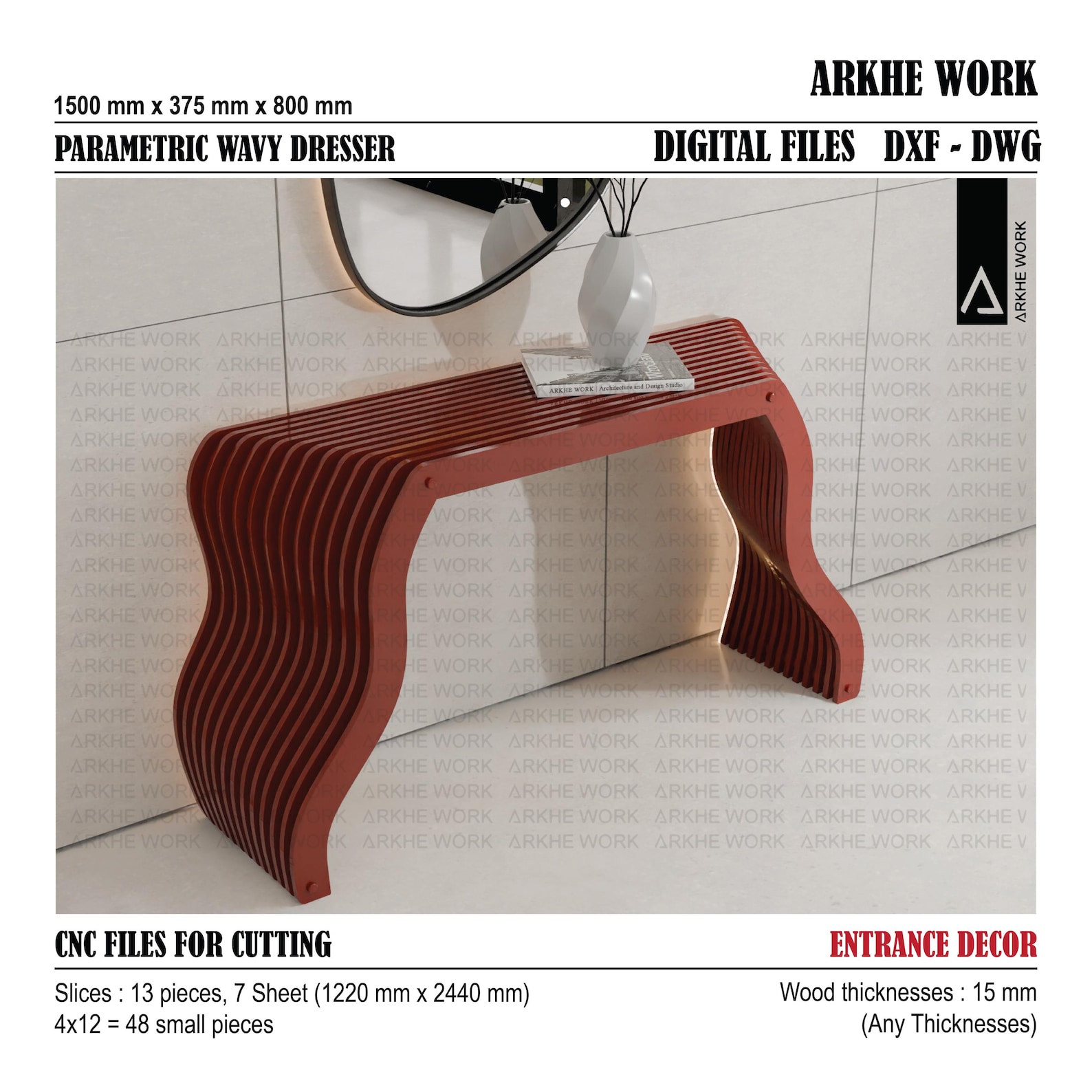 Wavy Table. File Parametric Wavy Table Dresser | CNC Wood Cutting Design | Modern ...