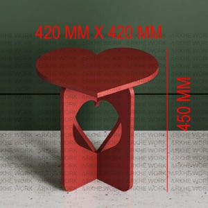 Mesa ou banco em formato de coração - Arquivos de corte CNC digitais Flat Pack | Mesa de madeira | Mesa de cabeceira CNC | Arquivos digitais Dxf, Dwg | Móveis DIY