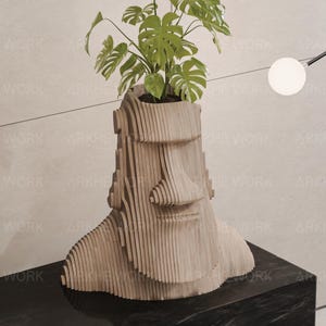 Parametrische Moai Holzvase l Parametrische Kunst CNC Plotterdatei l Parametrisches Dekor l Moai Kopf Skulptur l Statue Kunst l CNC-Zeichnungsmodell