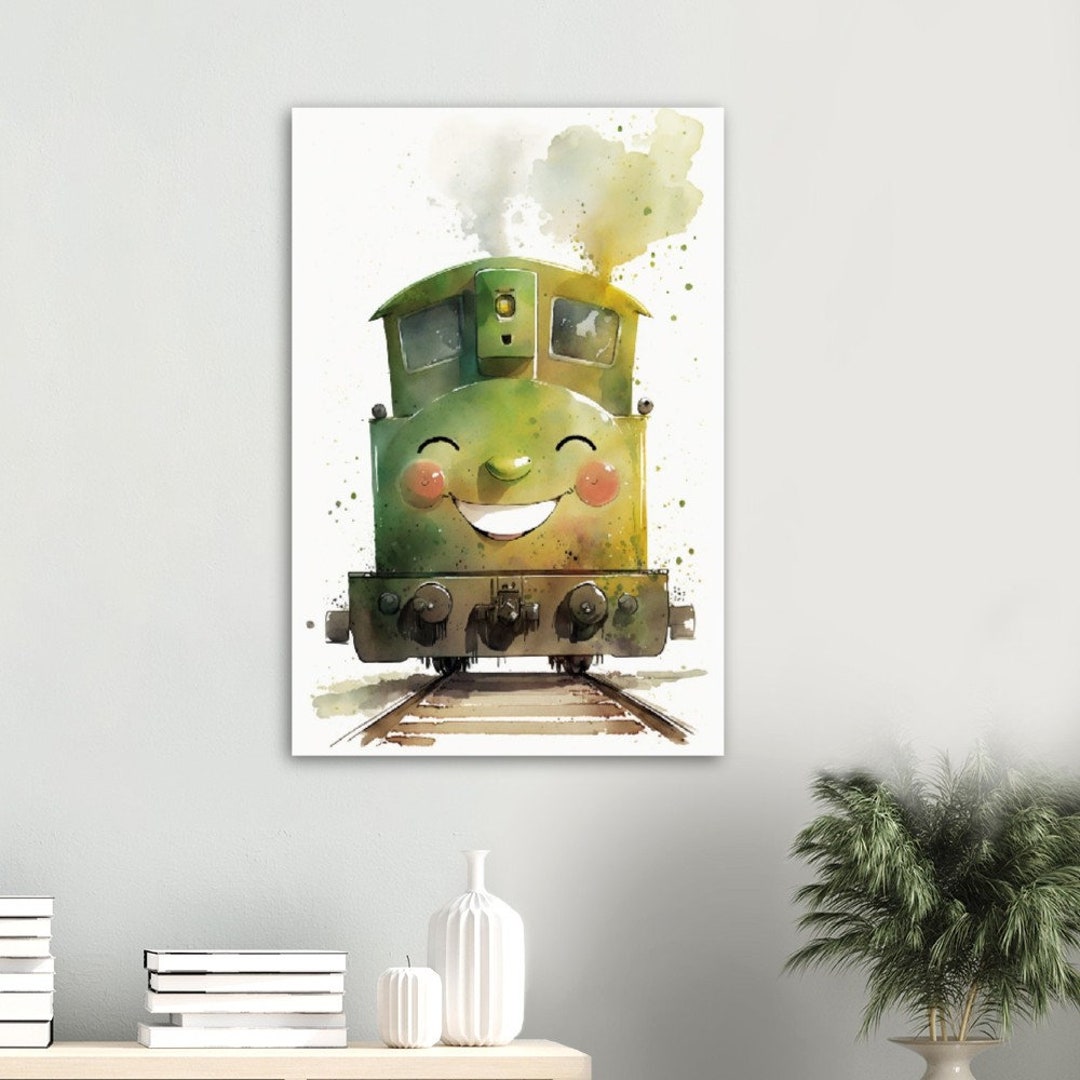 Laughing Locomotive, Train, Train, Rails, Sea, Watercolor, Watercolors ...