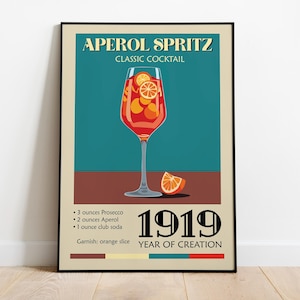 Aperol Spritz Cocktail Poster – Vintage Mid-Century Modern Style mit Rezept – Mattes und seidenmattes Papier in Museumsqualität