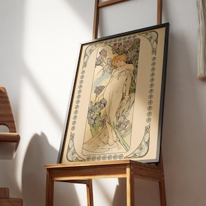 Art Nouveau - Flor de Íris - Alphonse Mucha - Pôster Premium em Papel Semibrilhante