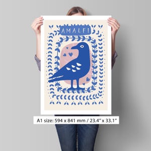 Póster de verano italiano: Ilustración de la costa amalfitana / Póster en papel semibrillante con calidad de museo