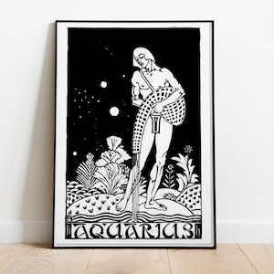 Aquarius Zodiac Art Print – Henri van der Stok- Black & White Poster