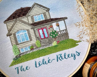 Custom embroidered house portrait