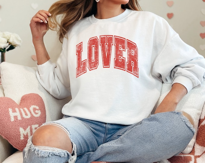 Featured listing image: Lover Crewneck Sweatshirt, Valentines Lover Stadium Crewneck, Grunge Lover Valentines Crewneck Sweatshirt