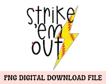 Softball Strike 'Em Out PNG, softbal png, sball png, softbalbliksemschicht, sublimatie png, zeefdruk, instant download