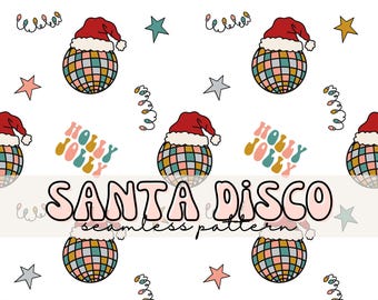 Christmas Seamless Pattern, Santa Disco png, Retro Christmas Digital Seamless Pattern, Christmas Repeating Pattern, Christmas Seamless File