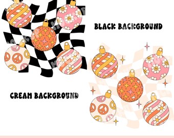 Bundle of 2 retro christmas ornaments png, christmas retro png, christmas tree ornament png, checkered png, christmas shirt png, holiday png
