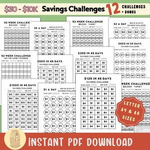 10,000 Savings Challenge Printable 52 Week Money Savings Challenge Tracker Bundle A6 Sized Mini Savings Challenge Trackers Plus Bonus sheets