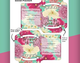 Printable Garden Seed Saver Envelope. Easy to Download and Print PDF Seed Saving Packet. Seed Organizing and Storage. Vintage Flower Print.