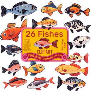 26 Cartoon Fish Clipart in PNG and SVG. Fishing Download - Instant Download - Fish Species - Fish Lovers