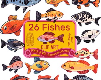 26 clipart de peixe de desenho animado em PNG e SVG. Download de pesca - Download instantâneo - Espécies de peixes - Amantes de peixes