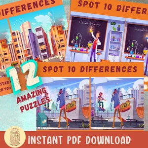 Fun Spot the Difference Puzzle Game. Instant Download Printable. Family Activity, Memory Work, Memory Games for Seniors