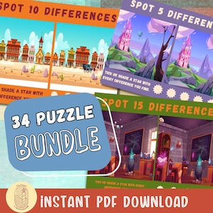 Exciting Spot the Difference Puzzle Bundle. Easy Instant Download Printable PDF. Family Activity, Memory Work, Memory Games for Seniors