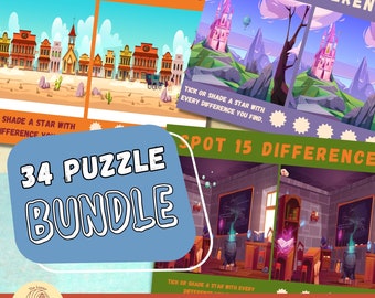 Exciting Spot the Difference Puzzle Bundle. Easy Instant Download Printable PDF. Family Activity, Memory Work, Memory Games for Seniors