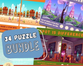 Exciting Spot the Difference Puzzle Bundle. Easy Instant Download Printable PDF. Family Activity, Memory Work, Memory Games for Seniors