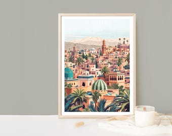 Moroccan Landscape Print, Moroccan Cityscape, Moroccan Picture, Arabic, Morocco Wall Art, Marrakesh Art, Rooftops Print, Orange Colours