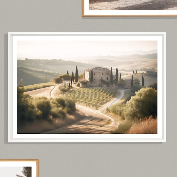 Tuscany Landscape Print (L), Tuscan Villa Poster, Mediterranean Landscape, Italian Scenery, Rural Italy, Stunning View, Italian Architecture