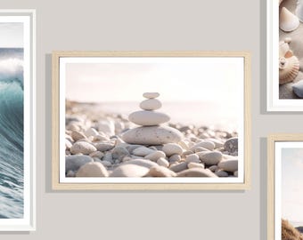 Balanced Beach Pebbles Print, Coastal Zen Wall Art