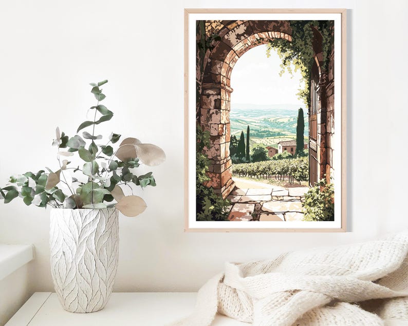 Tuscany Arch Print, Tuscany Wall Art, Italian Landscape Picture, Mediterranean Landscape Decor, Countryside Poster, Archway, Rural Italy image 2