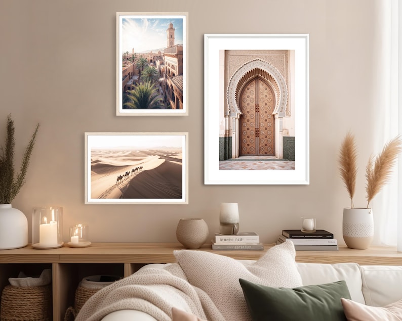 Desert Camels Print (L), Desert Poster, Camel Wall Art, Desert Landscape, Sand, Moroccan Style, Morocco, Golden Sand Print, Camel Decor image 2