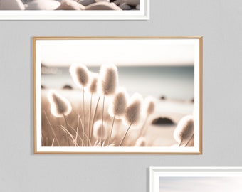 Tailed Beach Grass Print (L), Beach Plants, Flowers, Flora, Coast, Sand Dune, Shore, Summer, Nature, Beach Poster, Calm, Soft, Beige, Golden