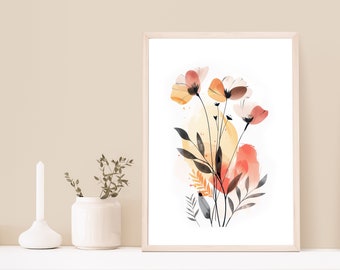 Red Flower Watercolor Print, Modern Botanical Wall Art