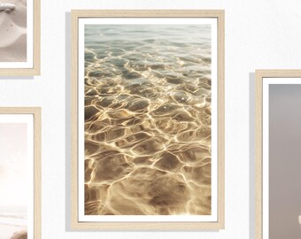 Sea Reflections Print (P), Calm Ocean Surface, Soft Shoreline Light, Gentle Coastal Scene, Natural Beach Colours, Tranquil Seaside Artwork