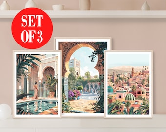 Set of 3 Moroccan Prints, Moroccan Pictures, Moroccan Architecture, Arabic, Morocco Wall Art, Marrakesh Poster, Moroccan Landscape, Boho Art