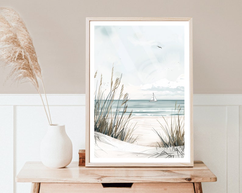 Neutral Beach Print, Natural Beach Picture, Coastal Art, Seaside Poster, Modern Home Decor, Minimalistic Print, Neutral Tones, Sea, Shore image 1