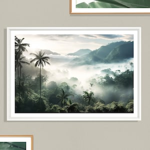 Forest Fog Print (L), tropische Landschaft, Dschungel Poster, Natur Poster, Nebel, Wolke, Dschungel Landschaft Wandkunst, Baumkronen, Berge