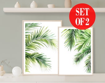 Conjunto de impresiones de acuarela de hojas de palma: Arte mural botánico verde tropical