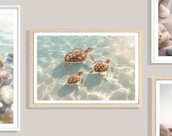 Turtles Print (L), Sea Turtle Art, Coastal Ocean Scene, Gentle Shore Waters, Marine Landscape, Seaside Poster, Beach Decor, Animal Poster