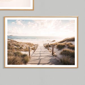 Beach Path Print (L), Beach Boardwalk, Dunes, Shore, Coastal View, Summer Beach, Sun, Sea, Sand, Nature, Beach Poster, Calm, Beige, Green