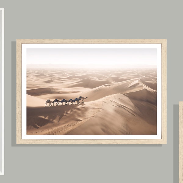 Desert Camels Print (L), Desert Poster, Camel Wall Art, Desert Landscape, Sand, Moroccan Style, Morocco, Golden Sand Print, Camel Decor