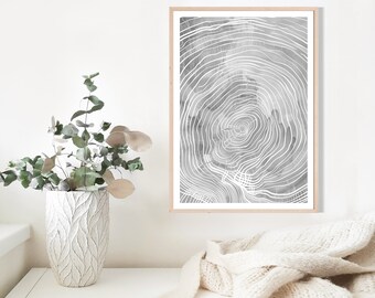 Neutral Wood Print, Tree Ring Poster, Natural Art, Grey White Picture, Wood Grain, Modern Home Decor, Minimalistic Art, Botanical, Nature