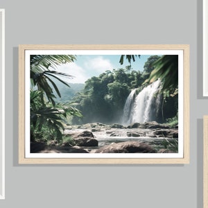 Waterfall Print (L), Wasserfall Bild, Tropisches Poster, Dschungel Kunstwerk, Tropischer Wald Poster, Dschungel Thema Interieur, Natur Print, grün