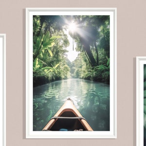 Kayak River Print (P), Canoe River Picture, Tropical River Poster, Jungle River, Tropical Jungle, Jungle Print, Boat River Print, Adventure