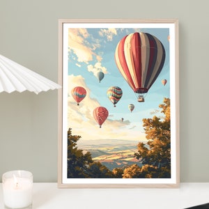 Hot Air Balloon Print, Hot-Air Balloon Wall Art, Balloon Festival Print, Landscape Picture, Abstract Wall Art, Aerial View, Sky Print